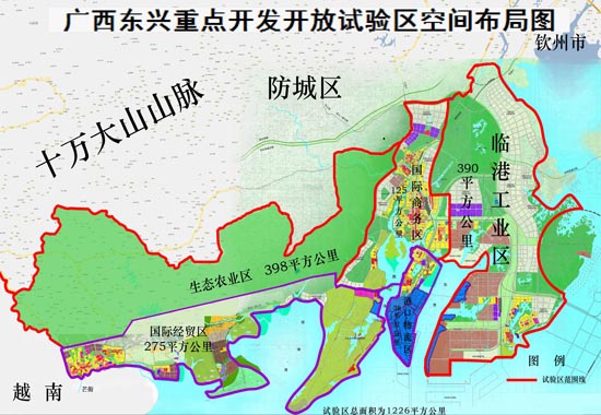 广西东兴重点开发开放试验区布局图.图片来源:东兴市政府网