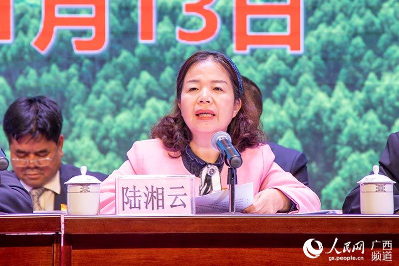 廣西國有高峰林場黨委書記陸湘雲發表總結講話。吳明江攝