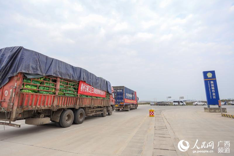 列車物資抵達南寧國際鐵路港。吳明江攝