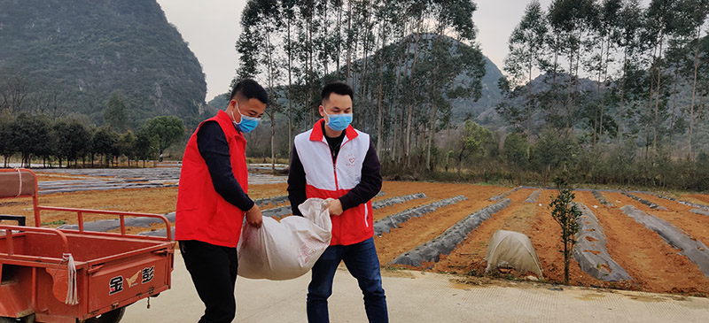 圖為志願者為村民送來化肥、飼料等農用物資。桂林市委宣傳部供圖