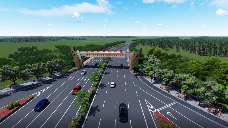 梧州临港经济区进港大道G321至赤水港段改扩建工程效果图。中国一冶供图