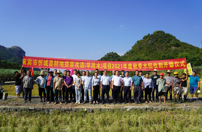 广西忻城县在城关镇黄金村委黄塘屯举行耕地提质改造(旱改水)项目2021