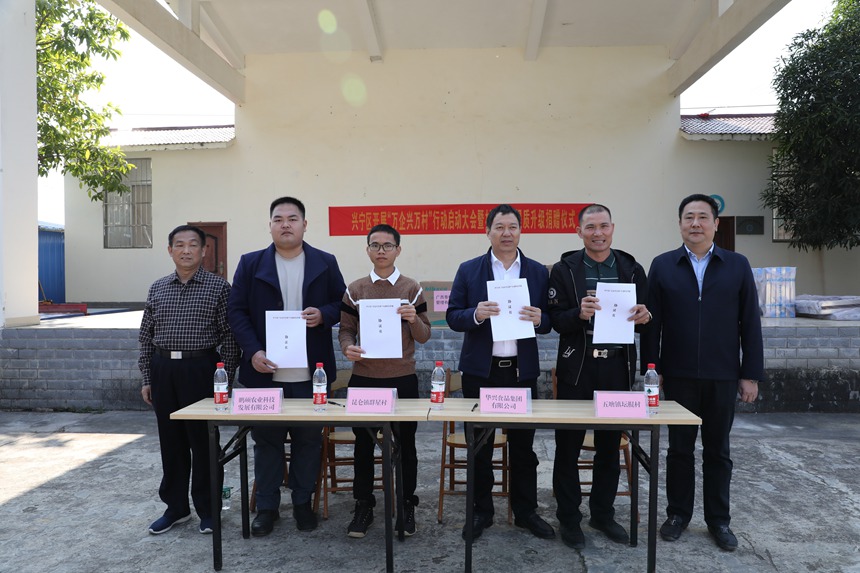 民营企业与五塘镇坛棍村、昆仑镇群星村签约结对共建协议。王诗琴摄