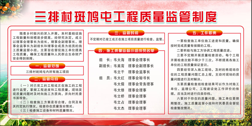 斑鳩屯工程質量監管制度。