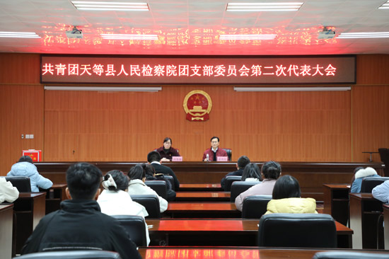 共青团天等县人民检察院团支部委员会第二次代表大会现场。天等县人民检察院供图