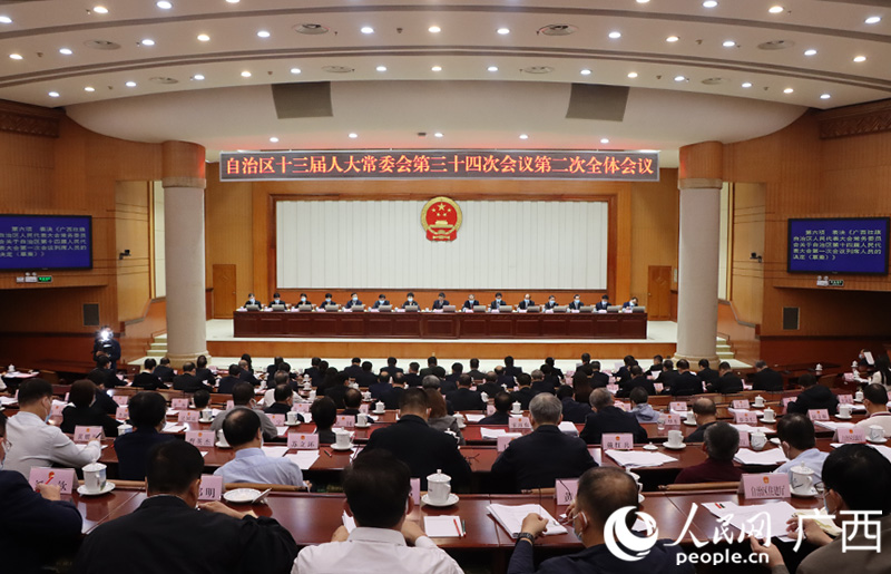 广西壮族自治区十三届人大常委会第三十四次会议现场。人民网记者 彭远贺摄