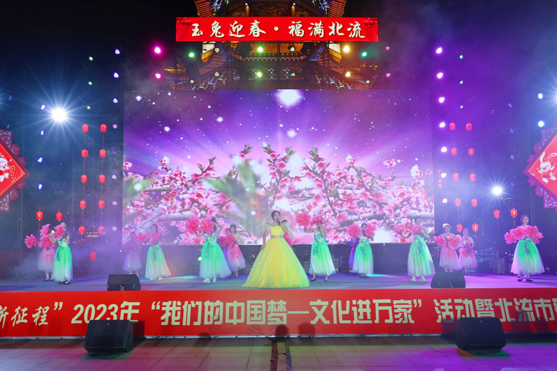 图为1月13日晚，北流市在乡贤文化公园举办“我们的中国梦——文化进万家”活动暨群众春晚现场。李洪健摄