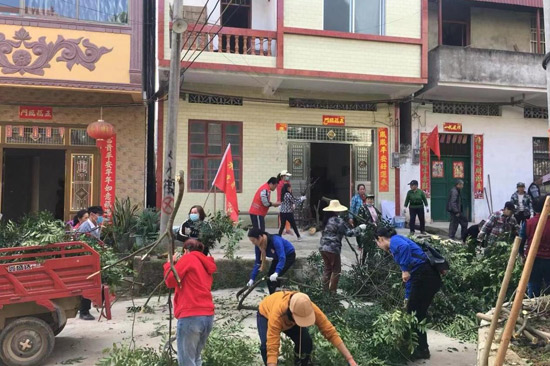 龙州县水口旧街籍干部返乡参加乡村振兴风貌提升。罗玛丽摄