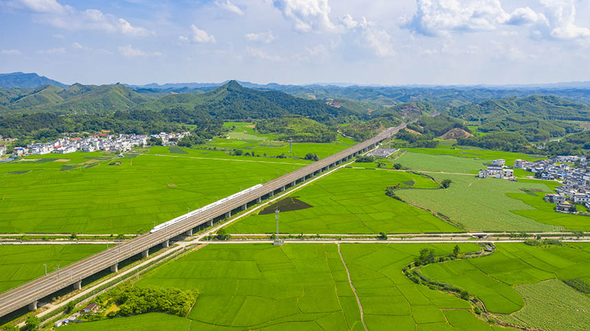 航拍夏日田园风光。