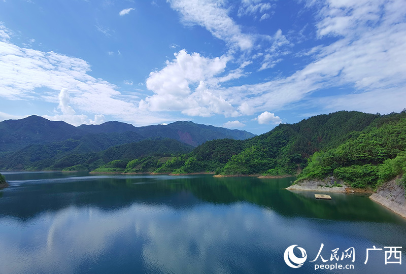 广西落久水利枢纽工程大坝上游水库。人民网 付华周摄