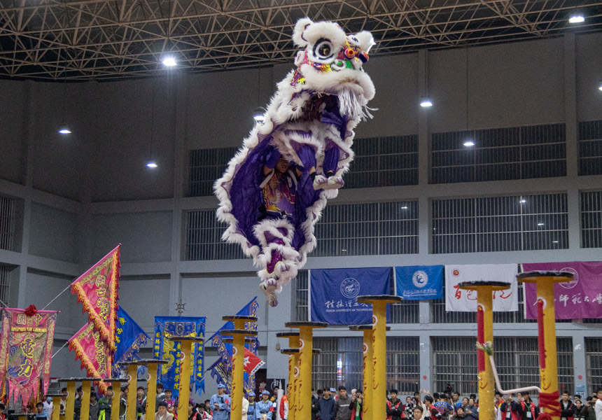 雄狮过高桩。邓民胜摄