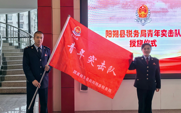 阳朔县税务局“青年突击队”授旗仪式现场。向浩源摄