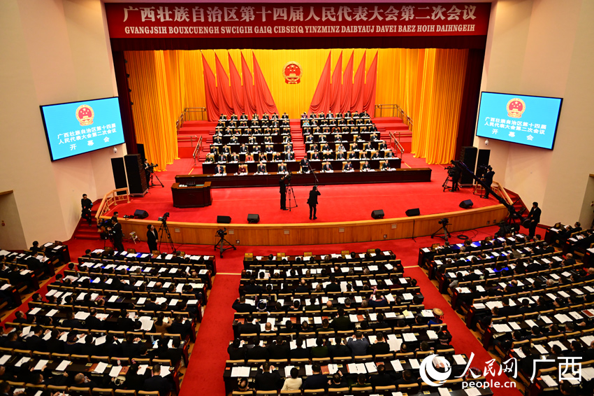 廣西壯族自治區十四屆人大二次會議現場。人民網 雷琦竣攝