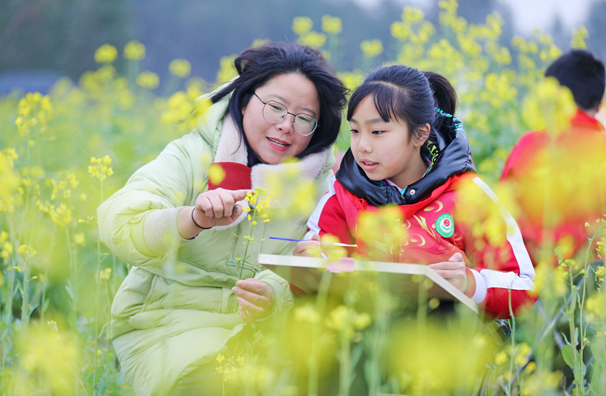 老師在指導孩子們畫畫。陽海翔攝