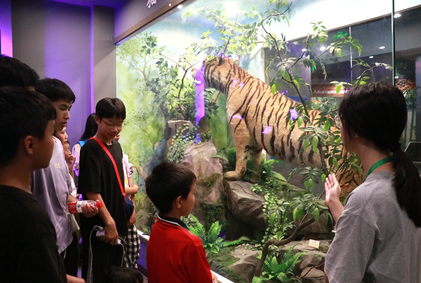 社岭村中小学生在生物多样性博物馆学习动植物知识