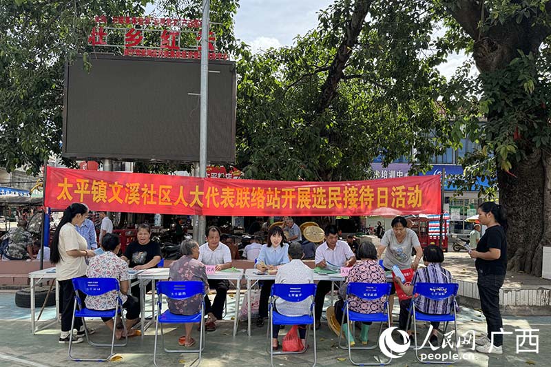 文溪社区人大代表联络站的选民接待日活动的摊点。人民网 班小晴摄