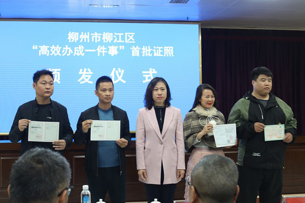 “高效办成一件事”首批证照颁发仪式。牙春柳摄