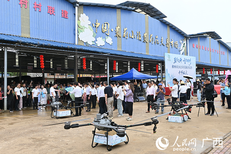 运送货物的无人机到达市集。人民网 雷琦竣摄