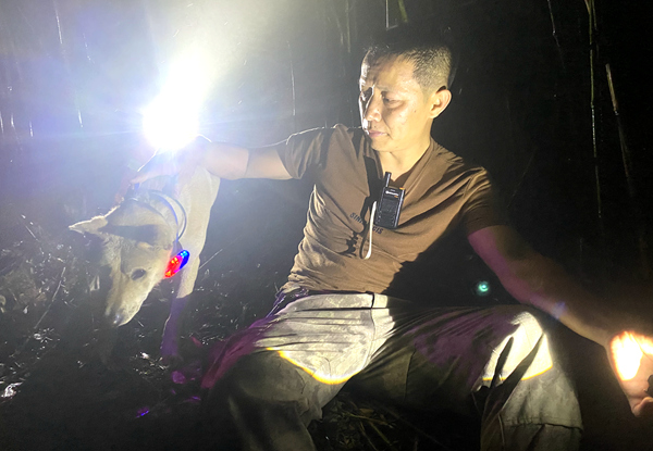 警犬“毛毛”引導救援隊員前行。警方供圖