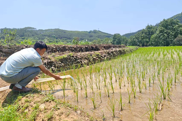 村民借助灌溉水车灌溉农田。银建华摄
