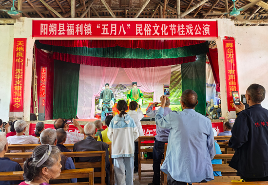 國家級非遺桂劇《草橋關》選段精彩表演吸引市民游客觀看。喬小娟攝