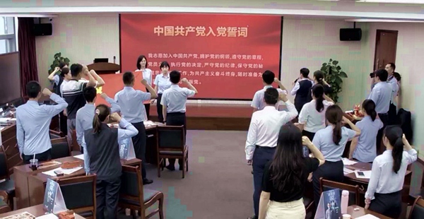 机关党支部全体党员重温入党誓词。农银人寿广西分公司供图