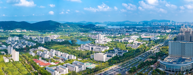 航拍无锡山水东路科创谷