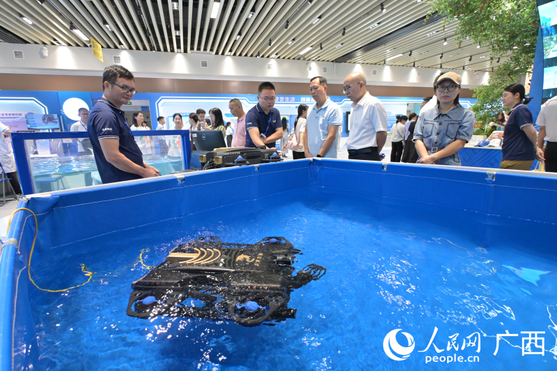 觀眾參觀“探海”智能水下機器人。人民網 雷琦竣攝