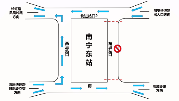 南宁东站站外交通流线图。梁心怡 制图
