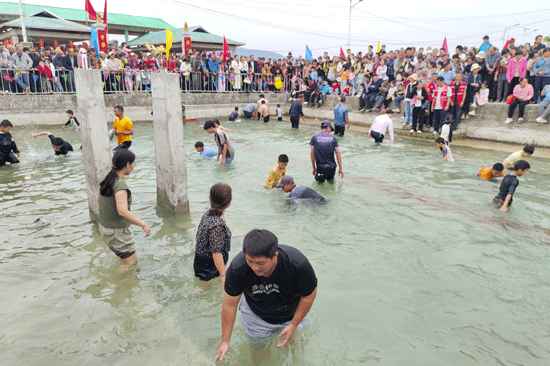 抓鱼比赛现场。陈思愉摄
