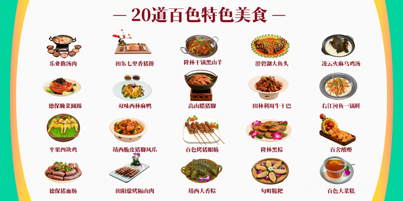 百色特色美食推介交流会推出的“20道百色特色美食”。主办方供图