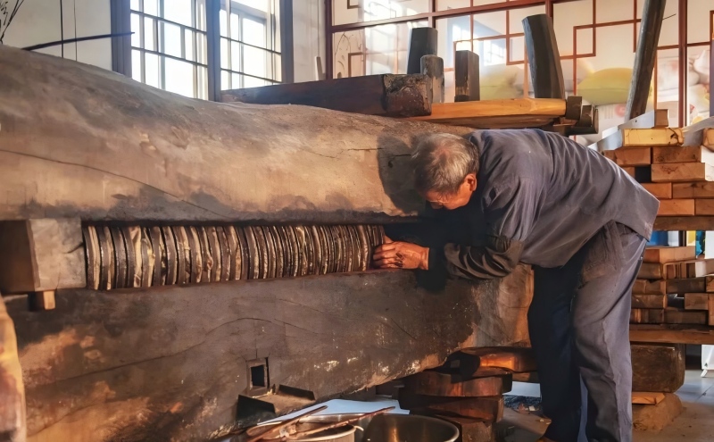 “木龙榨”榨油工艺已有近千年历史。图源：常山发布