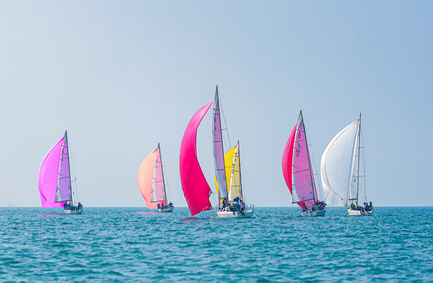 帆船驭风逐浪。 