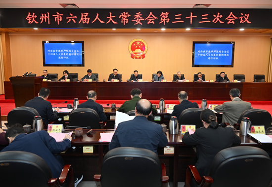 钦州市六届人大常委会第三十三次会议对由钦州市选举产生的自治区十四届人大代表的履职情况进行评议。谭乃豪摄