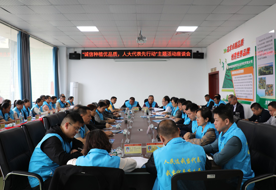 人大代表在阳朔县金桔产业人大代表联络站开展座谈会。