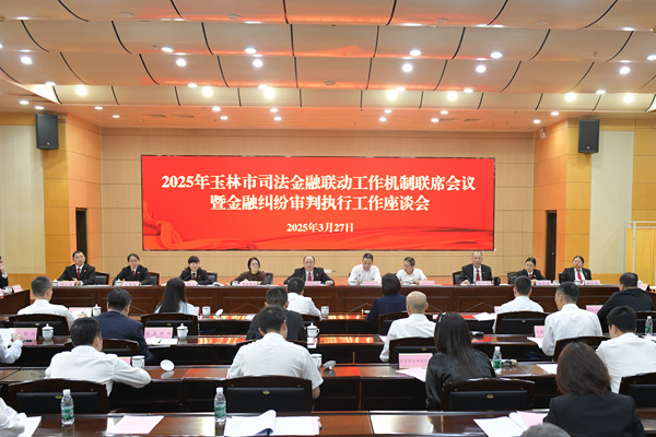 圖為2025年玉林市司法金融聯動工作機制聯席會議暨金融糾紛審判執行工作座談會現場。玉林市中級法院供圖