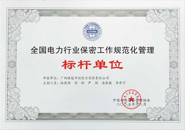 荣誉证书。广西桂冠开投电力有限责任公司供图