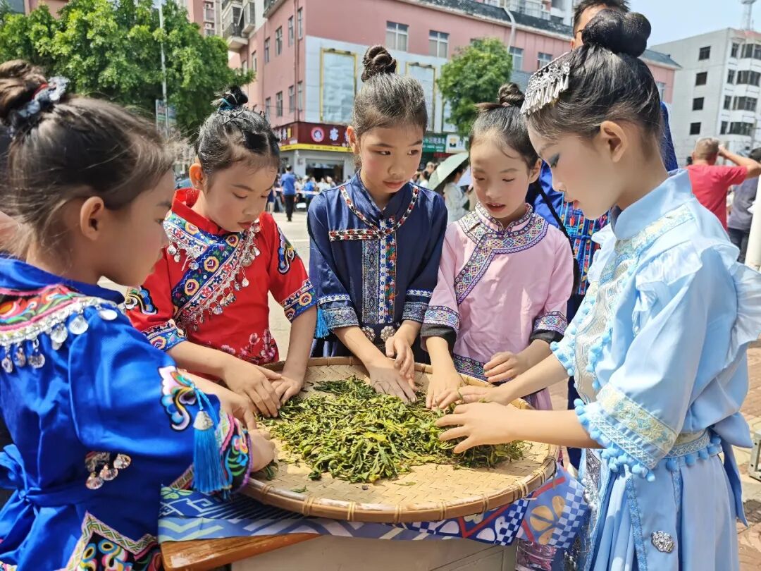 小朋友体验茶叶制作。何超摄