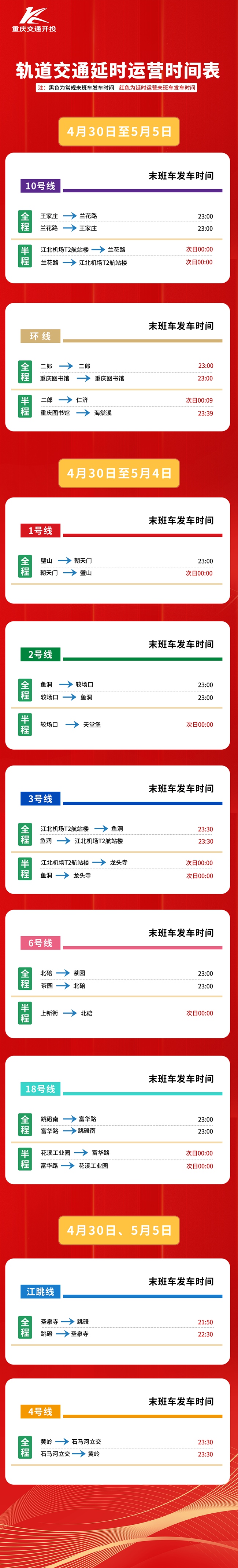轨道交通延时运营时间表