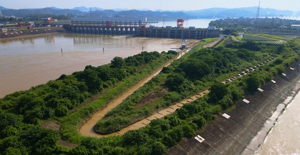 長洲水利樞紐魚道航拍。周雅迪攝
