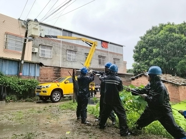 欽州靈山供電局新圩供電所搶修人員開展搶修。梁浩攝