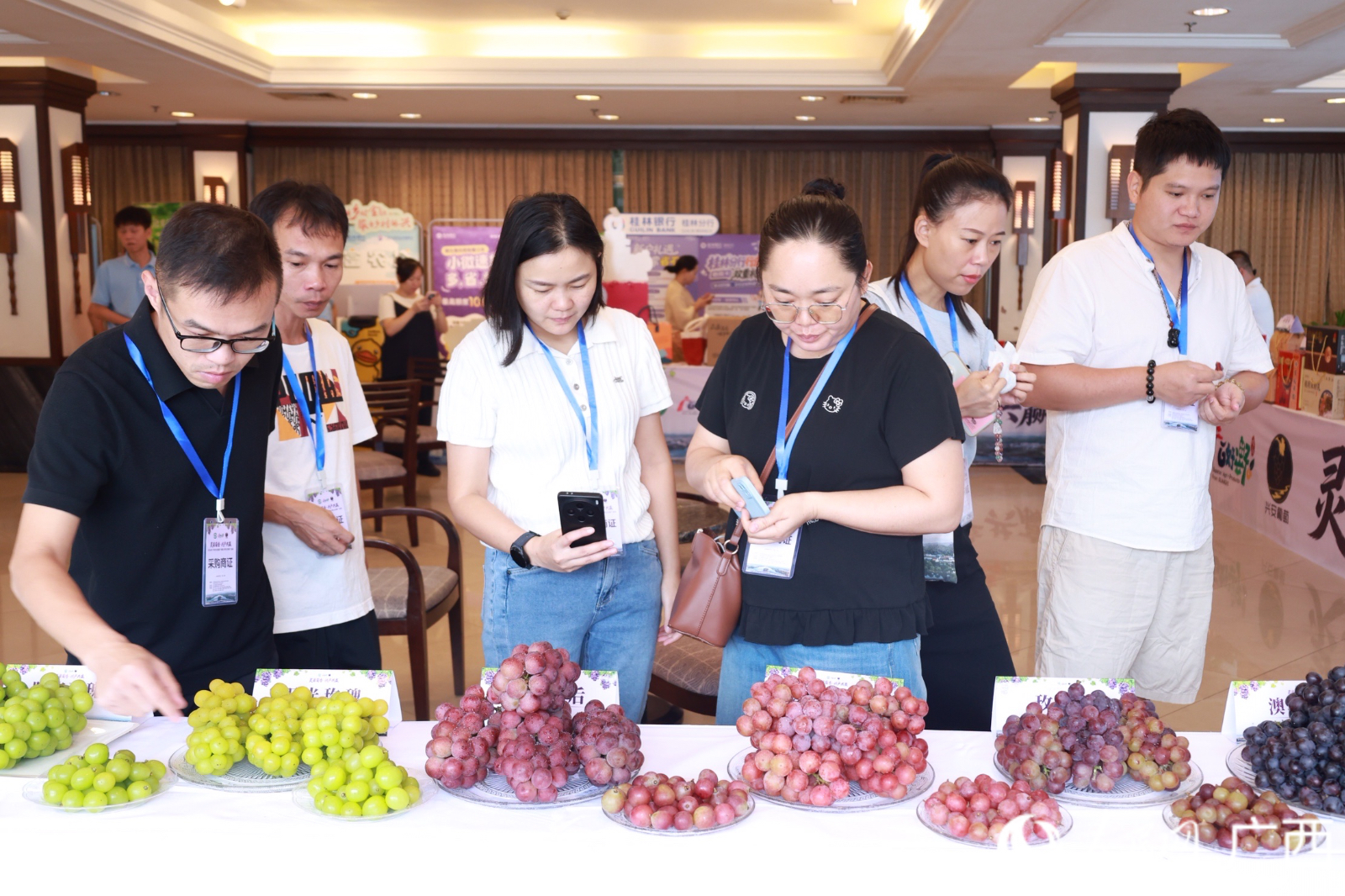 与会嘉宾现场品鉴兴安葡萄。人民网记者 冯肖慧摄