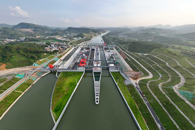 平陆运河马道枢纽有水联合调试顺利完成。平陆运河集团供图