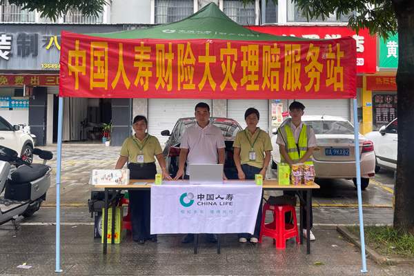 現場為受災群眾提供一站式服務。中國人壽財險廣西分公司供圖