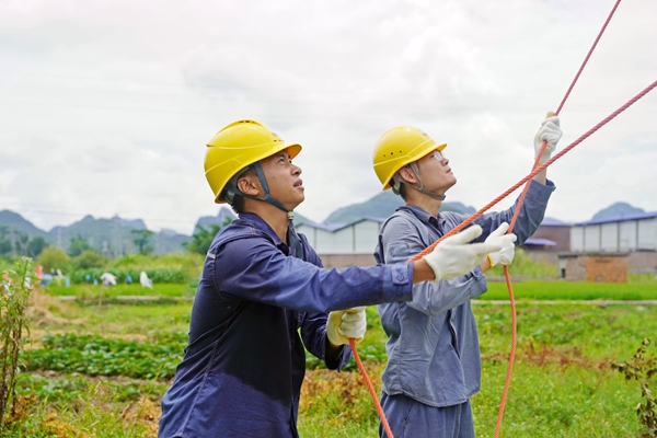 地面作業人員同步做好安全監護、工器具傳遞與作業管控。吳振良攝