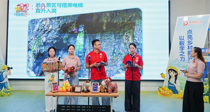 参赛团队正在展示德保矮马王国文创产品及乡村文旅项目。
