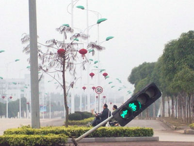 网友向领导发帖晒图:红绿灯成 杆歪歪 过往行人